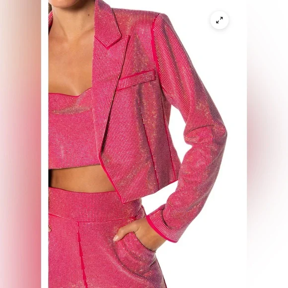 NWT AKIRA- CENTER OF ATTENTION RHINESTONE BLAZER IN PINK - Picture 4 of 9